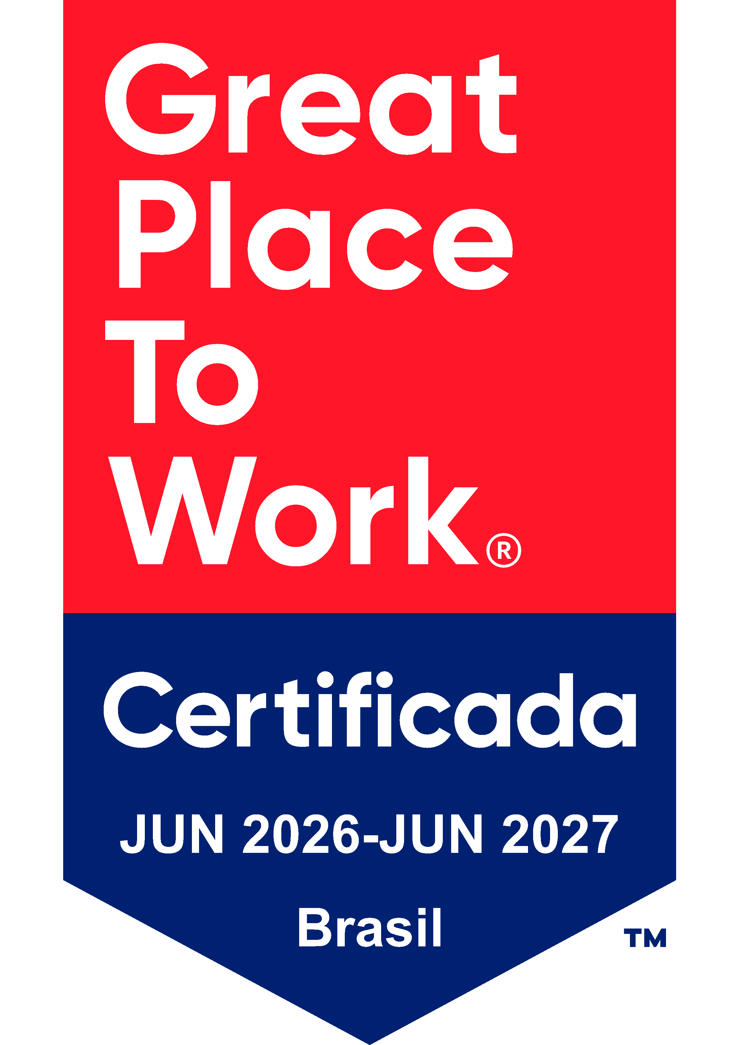 Selo Great Place To Work – Certificada no Brasil, válido de junho de 2026 a junho de 2027.