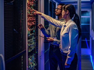 Due ingegneri che controllano i server