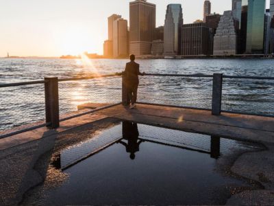 Vista del distretto finanziario di New York