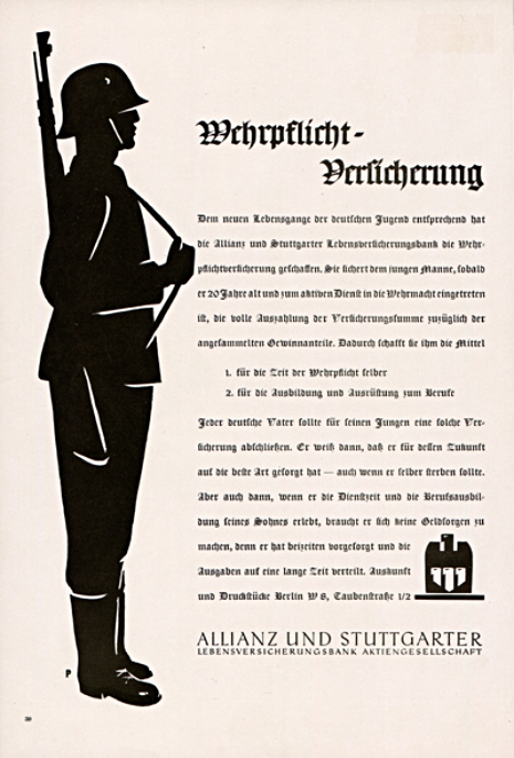 Der Krieg verändert auch die Angebote der Versicherung, Werbung für die Wehrpflichtversicherung