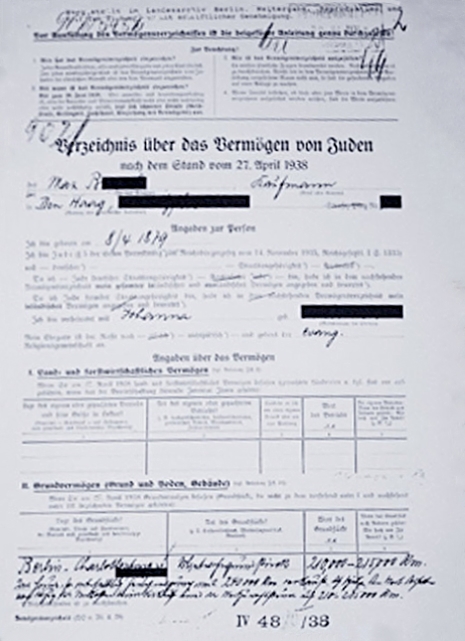 Form for registering assets of Jewish citizens, 1938 (Berlin, Landesarchiv)