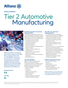 Tier 2 automotive manufacturing