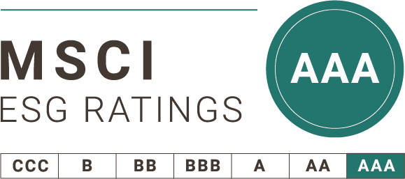 Ein Logo des MSCI ESG Ratings mit dem Wert AAA, das für ausgezeichnete ESG-ratings verliehen wird.