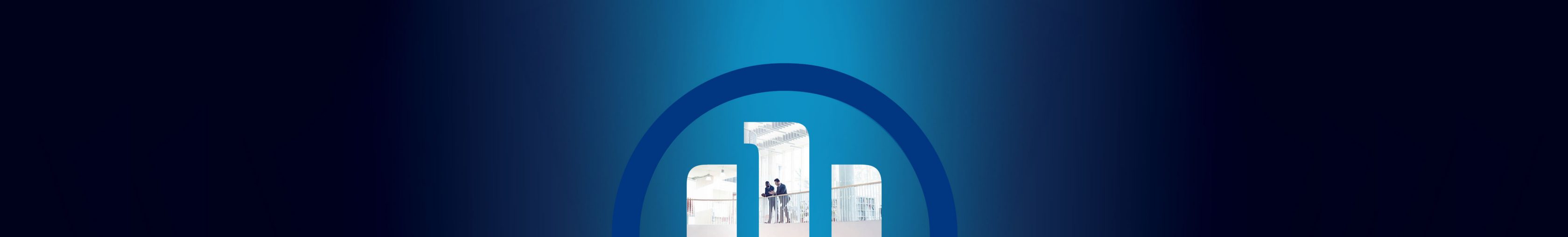 Allianz 3D-Adler logo auf einem dunklen Hintergrund mit Farbverlauf, Ausschnitt eines dynamischen Balkendiagrams als Logo-Hintergrundfüllung