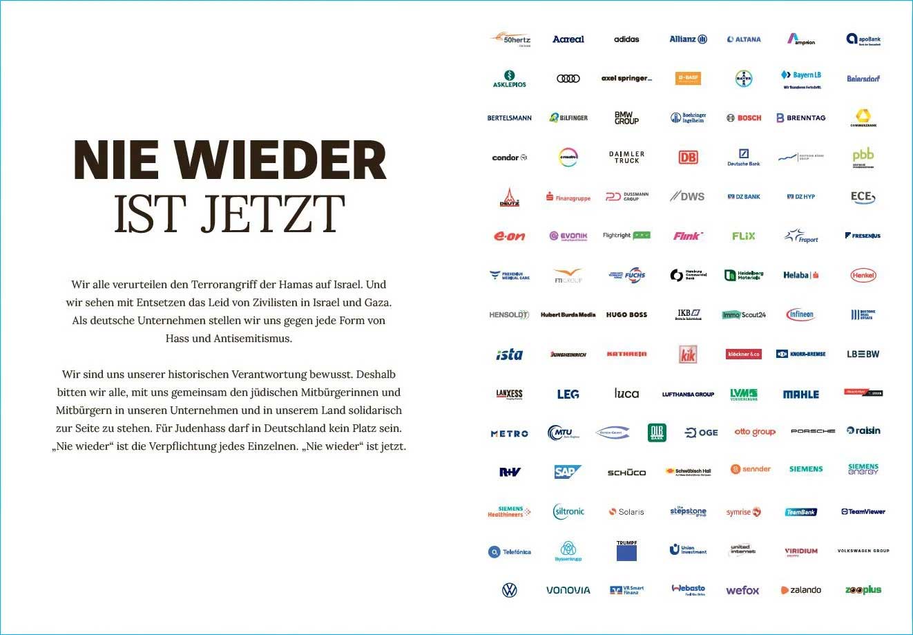 In a pledge published on October 22, 2023, Allianz joined other German companies in asking everyone to stand shoulder-to-shoulder with our fellow Jewish citizens, within our companies and across our country, in a spirit of solidarity.