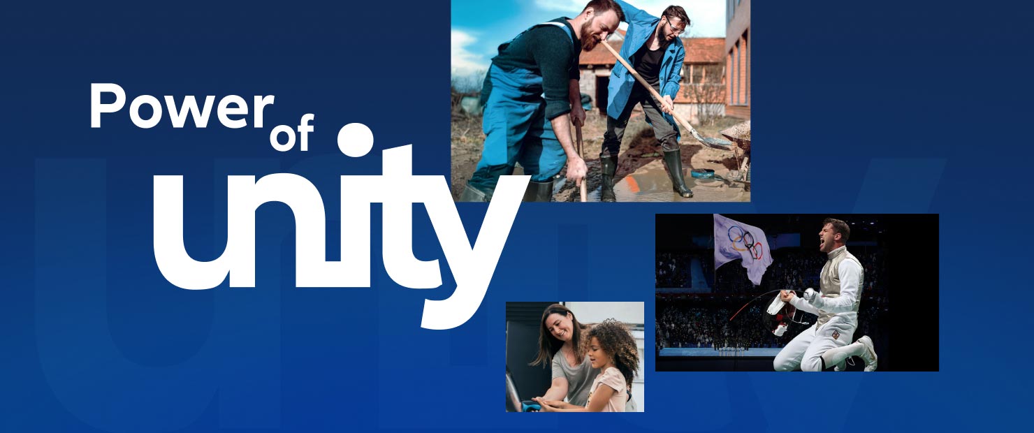 Collage von drei Power of unity Aktionen zur gegenseitigen Hilfe