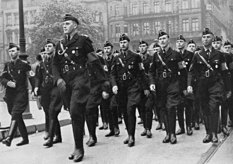 Allianz work troops marching on the First of May in Berlin.