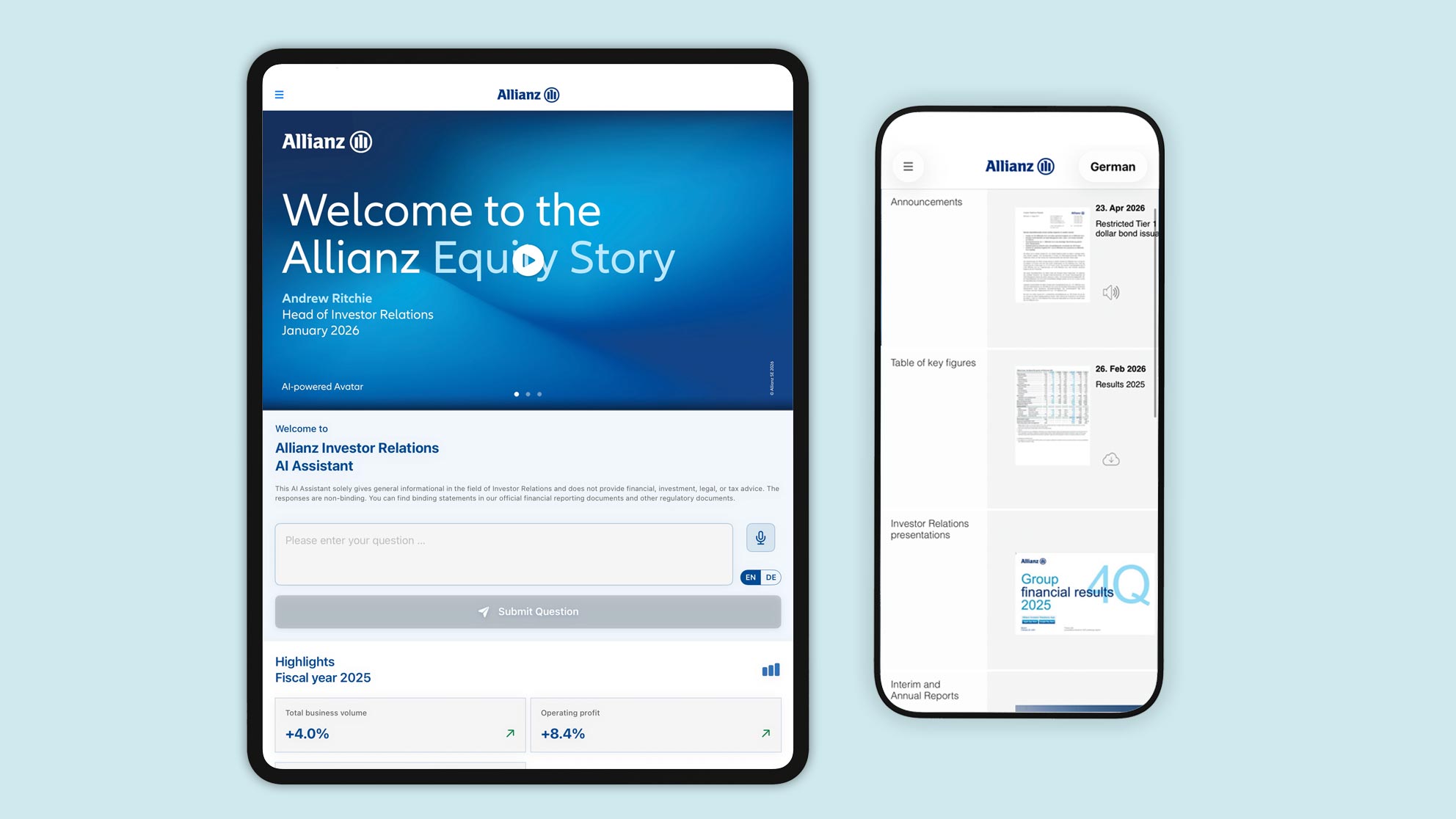 White font title on blue background saying: Allianz Financial Information on Youtube