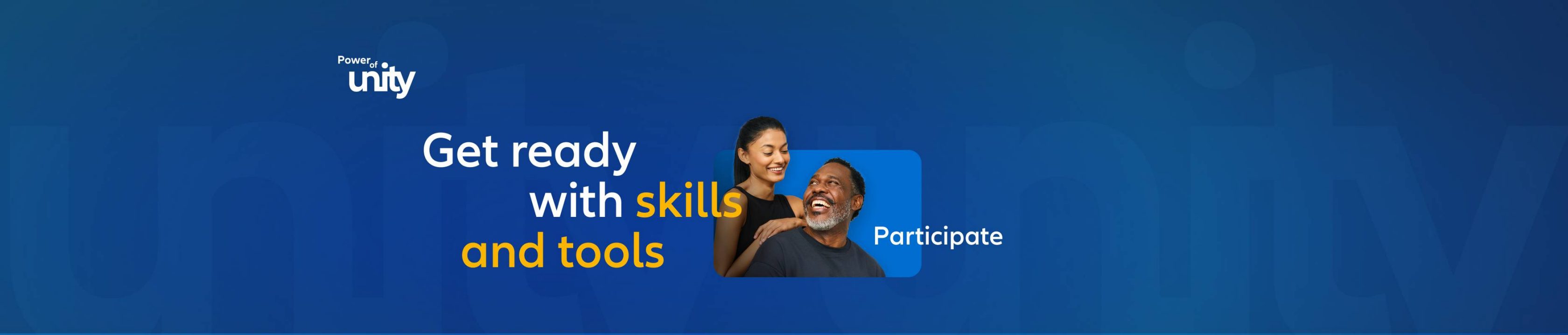 Portrait of two people with the words: Get ready with skills and tools