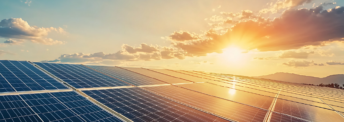 Solar panels absorbing sunlight renewable energy farm nature outdoor sunrise sustainability
