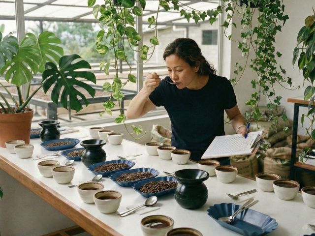 Un-producteur-de-café-goûtant-le-café