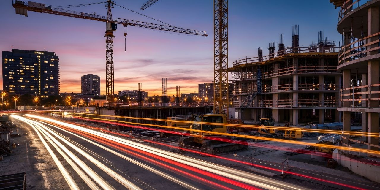 Photo of the data center construction at sunset