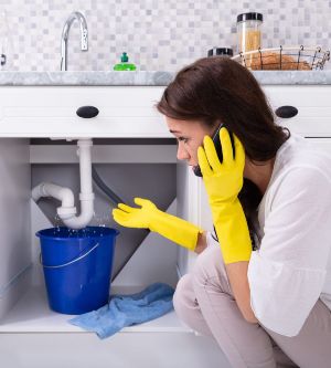Imagen de una mujer intentando llamar a un fontanero