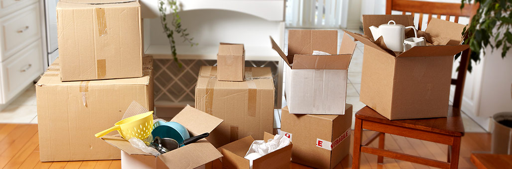 Imagen de unas cajas de mudanza en el salon