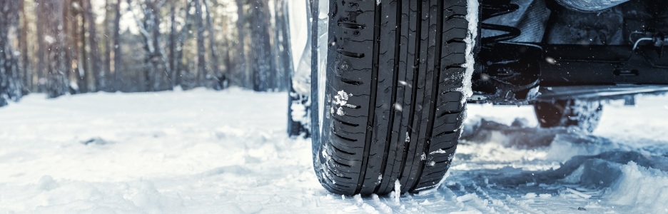 Imagen de un coche en una nevada en la montaña